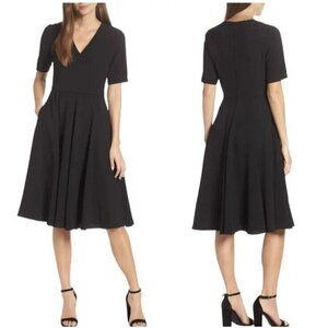Gal Meets Glam Black Edith Dress Crepe Fit &‎ Flare Midi Womens Sz 20 NEW $178